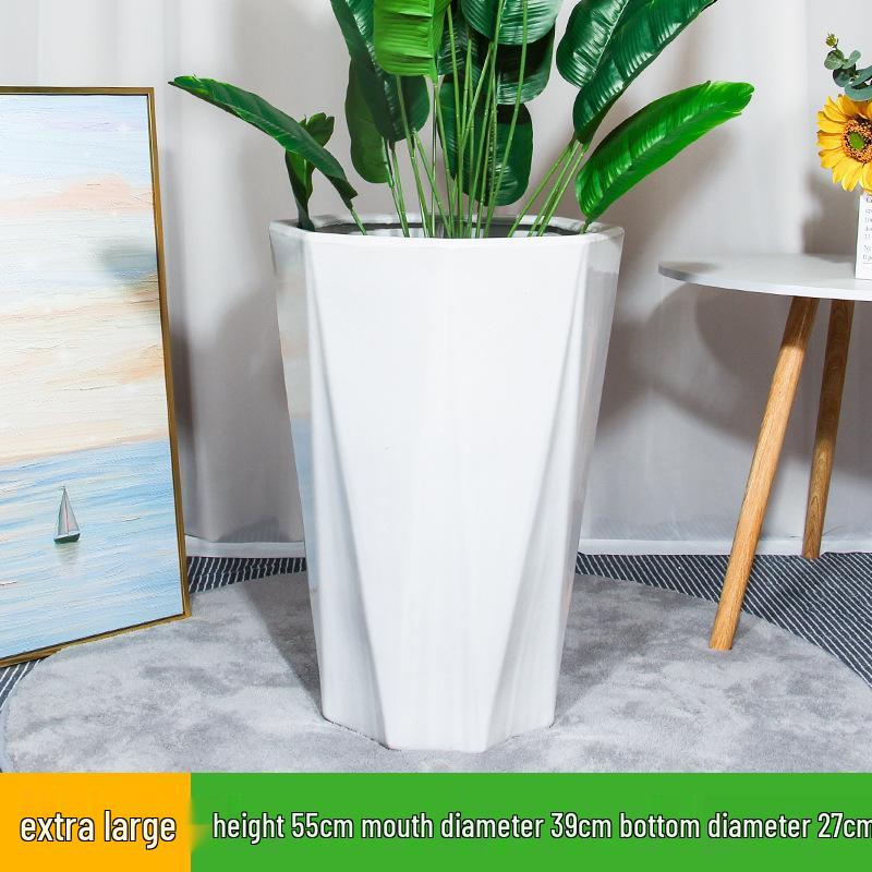 Large Light Luxury Ceramic Flower Pot for Floor or Table, XL Diameter, Album Style for Green Plants & Silk Flowers