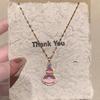 Niche High-End Pink Cat's Eye Stone Gourd Pendant Necklace with Diamonds for Women