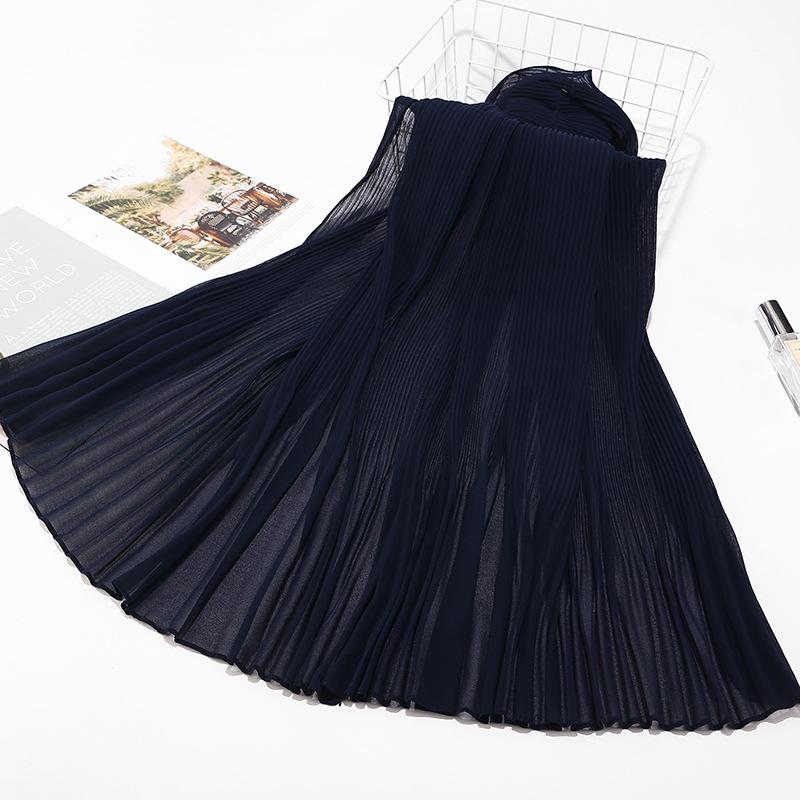 Big Size Pearl Chiffon Scarf Solid Color Pleated Stripe Headwear Scarves Women Muslim Hijab Head Wrap Plain Travel Shawls