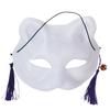 Clearstone Japanese-Style Cat Mask, Half-Face, Black and White Brush, Unisex, White