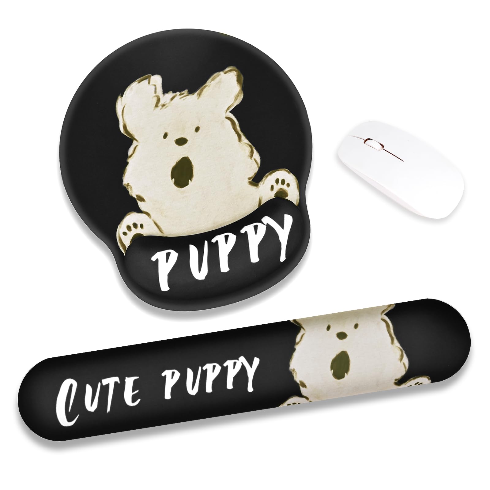 

Newseego Keyboard Wrist Keyboard Cute Integrated Mouse Hand Palm Memory Computer Arm Reduces Wrist For Gaming and Stylish Dog Black Rest, Cushion,