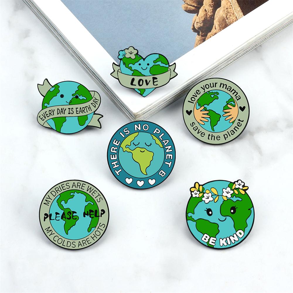 Creative Save the Earth Brooch Slogan Protect Environment Enamel Pins Save Water Go Green Badge Cartoon Custom Bag Lapel Jewelry