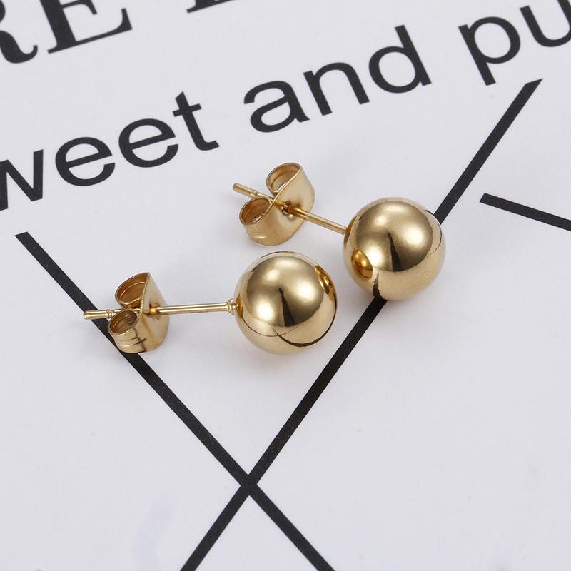 European & American Titanium Steel Round Bead Women's Stud Earrings - Simple Street Style Accessories