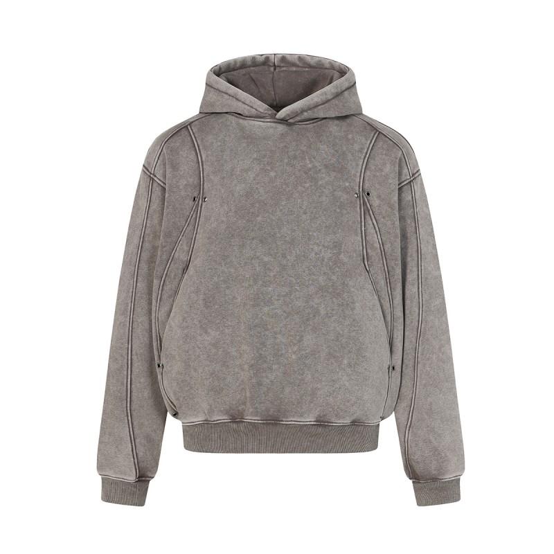 Mens Heavyweight Fleece-Lined Hoodie Oversized Streetwear Style With Deconstructed Design Patch Detail
