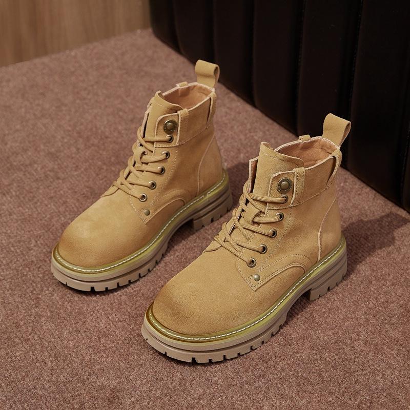 Martin boots women's new leather breathable tooling short boots small size heightening big yellow boots desert boots