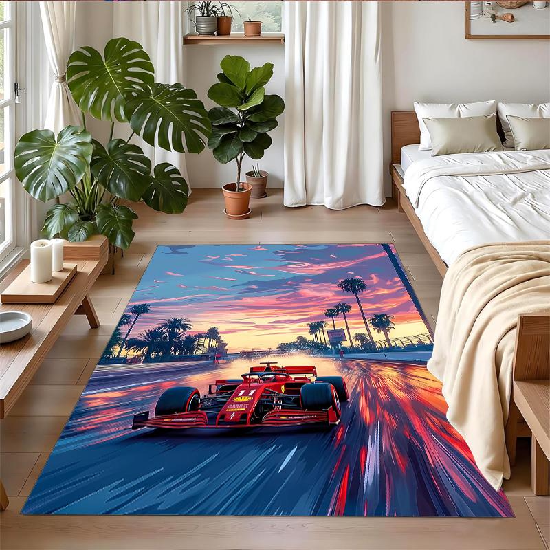 Anti‑Slip Crystal Velvet Floor Rug, Scuderia Ferrari Design Carpet for Indoor Living Bedroom Home Decoration