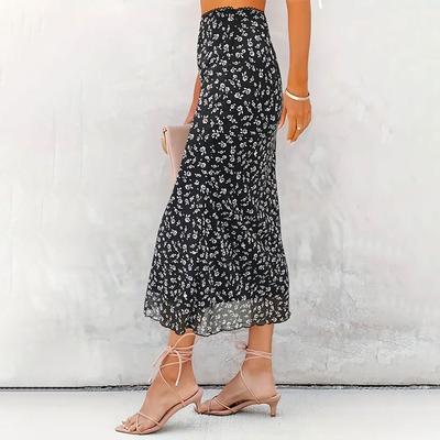 Dámska letná ležérna kvetinová sieťovaná elegantná midi sukňa polovičnej dĺžky