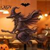 Halloween Party Supplies Witch on Broomstick Static Cling, Themed Glass Window Sticker, Decals Removable Wall Cling for Storefront Windows Doors