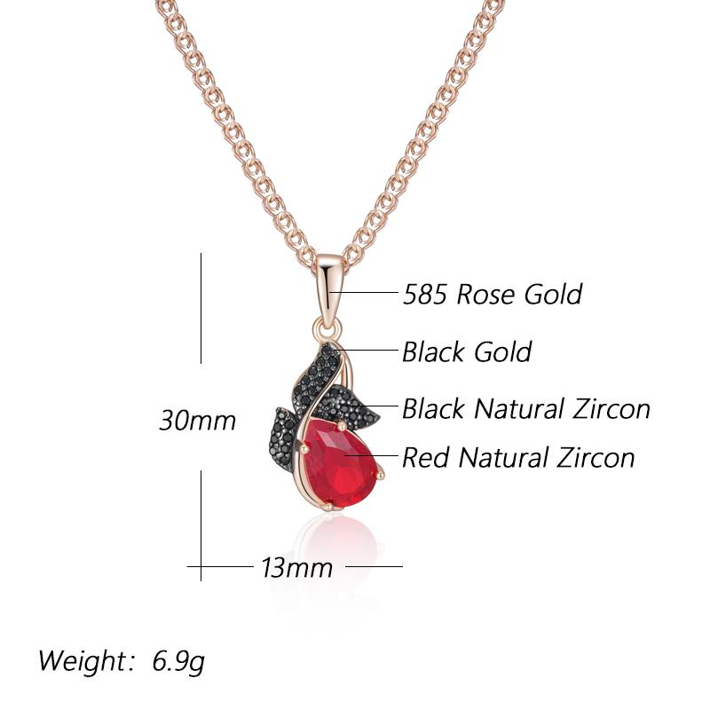 Shiny Red Natural Zircon Pendant Necklace Women  Rose Gold And Black Plating High Quality Daily Fine Retro Jewelry