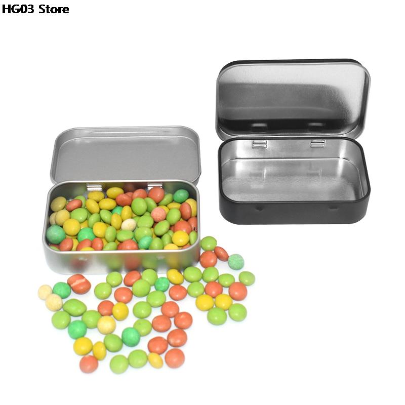 1PC Metal Rectangular Empty Mini Tin Box Tinplate Push Candy Pill Cases Bins Jar Hinged Containers Small Organizer Storage Box