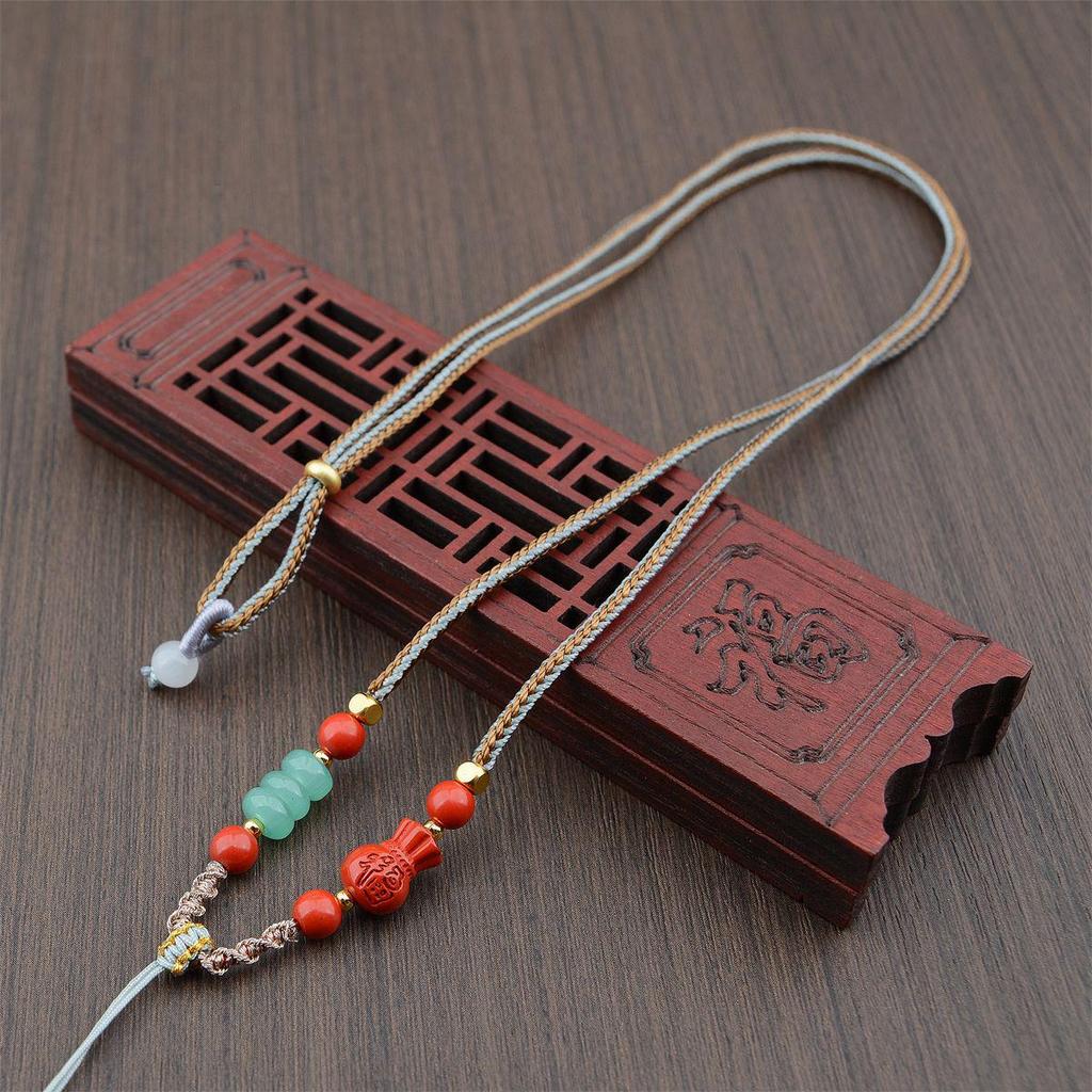 Premium Cinnabar and Agate Ruyi Necklace Cord with Jade Pendant