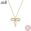 Effie Queen 925 Sterling Silver Bowknot Necklace Fashion Aesthetic Zircon Bow Pendant Choker Jewelry Daily Accessories SAPN63