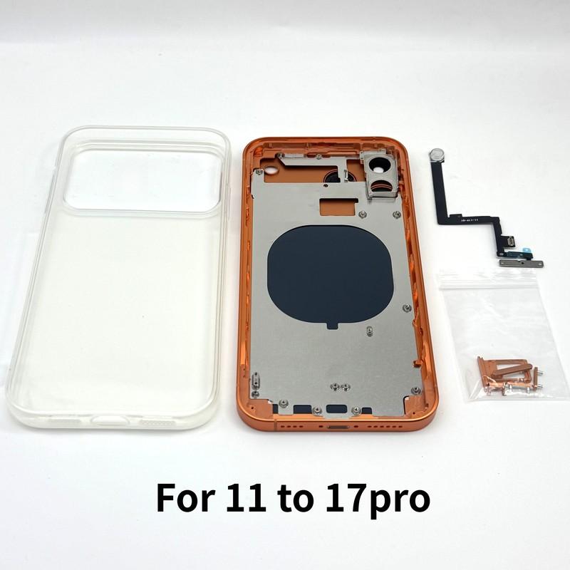 Modifiziertes Rückglas-Mittelrahmen-Gehäuse mit Handyhülle für iPhone 11 Umbau zu 17 Pro 17Pro DIY Schalter-Stummschalttasten-Modifikation