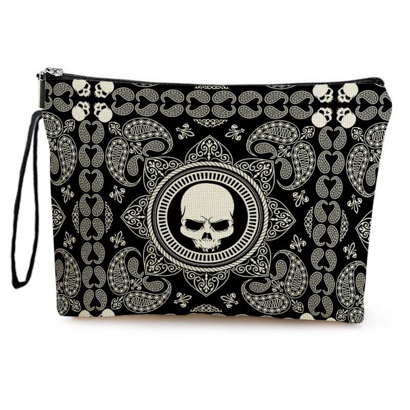 Skull Makeup Bag: Double-Sided Zipper Toiletry Organizer with 3D Print Design