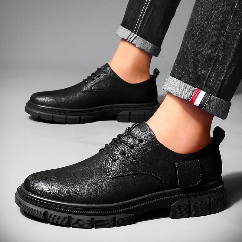 Men's round toe leather shoes Minimalist and versatile style Party Outdoor casual business casual men's Daily Office work shoes