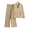European Style Women's Autumn/Winter Knit Cardigan & Wide-Leg Pants Set