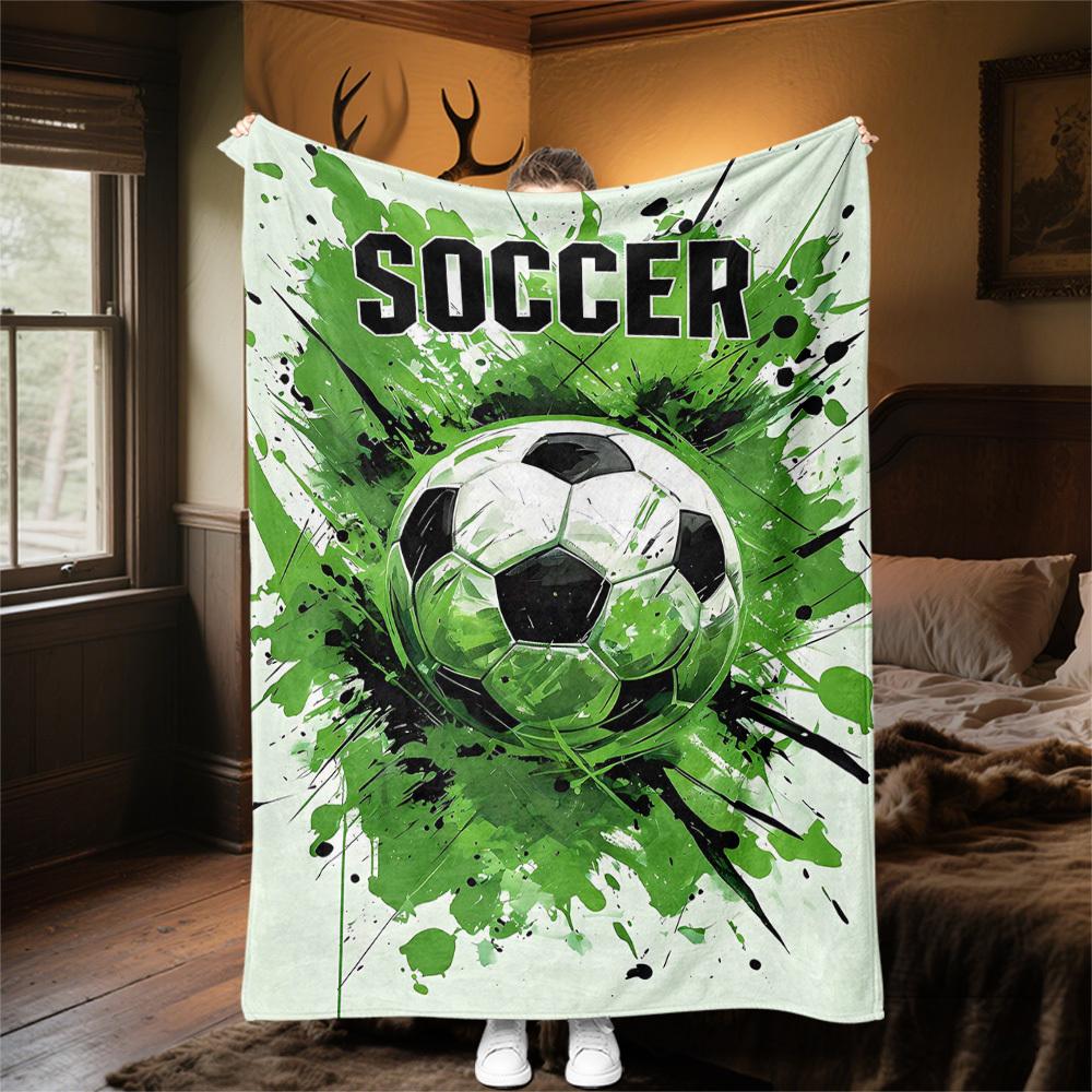 1PC Soccer BallOutdoor Flannel Blanket - Soft Plush Decor for Picnics, Camping, Bedroom, Playroom, Office, or Lunch Break 1238A