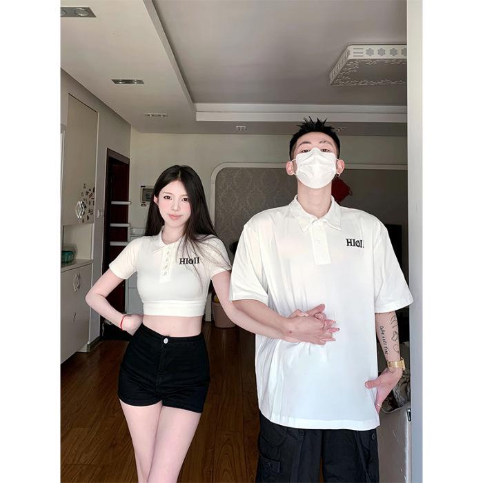 

Женский топ с коротким рукавом, облегающего кроя, с американским воротником поло Extra Large белый