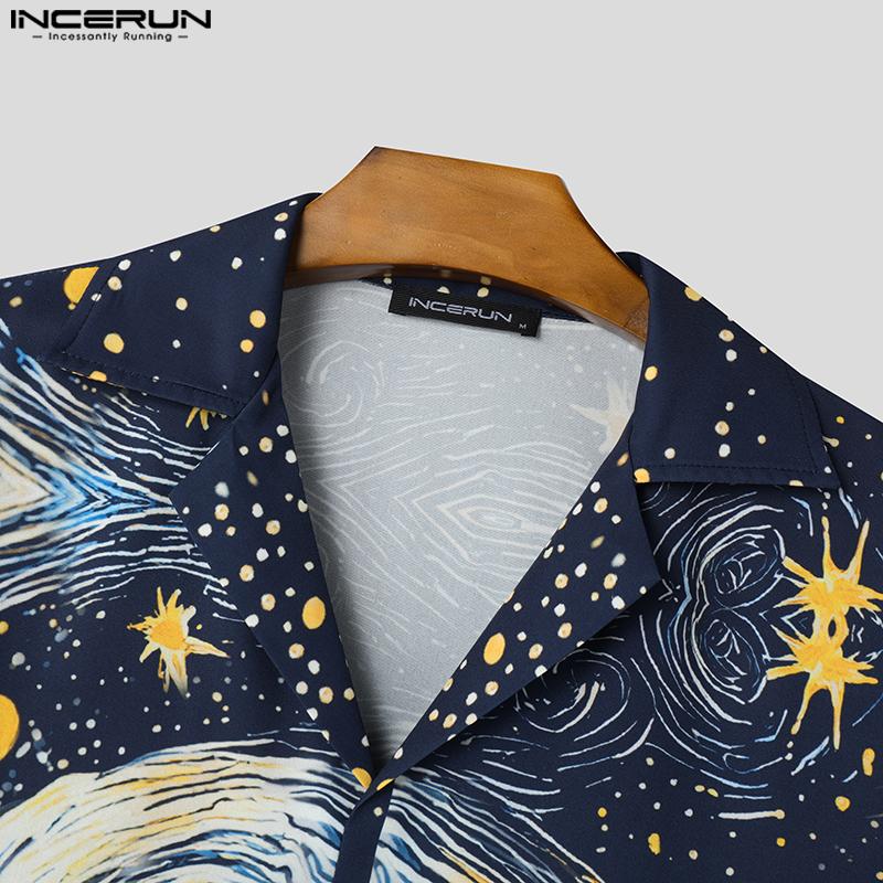 INCERUN Men Turn-down Collar Long Sleeve Buttons Floral Print Casual Loose Shirts