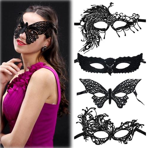 YIXINLYMY Lace Eye Masks, 4-Pack, Venetian Eye Masks with Phoenix, Butterfly, and Peacock Designs, Perfect for Cosplay, Balls, Costumes, Theater, Perf