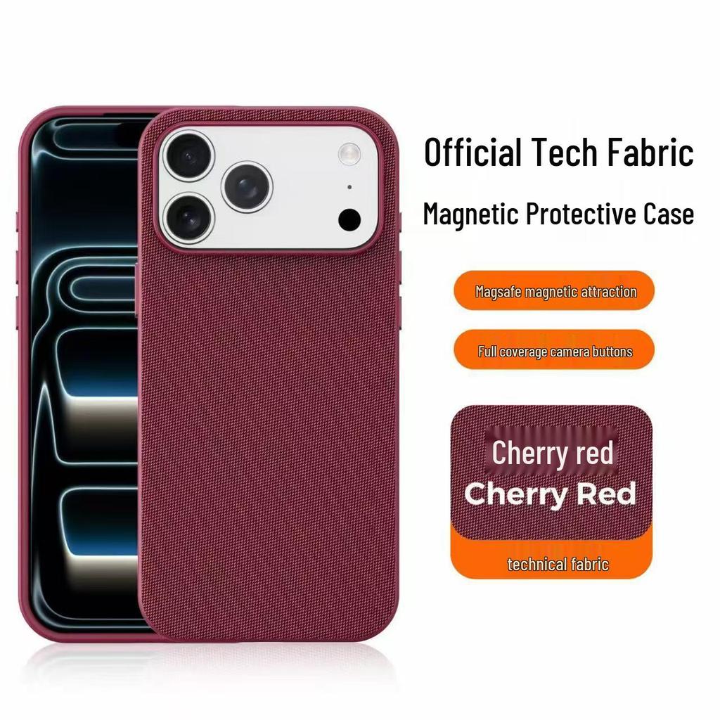 Étui de téléphone en tissu technique magnétique pour iPhone 15/16/17 Pro Max avec protection du bouton de l'appareil photo.