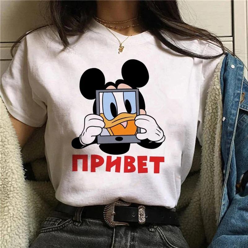2025 Mickey Tshirt Y2k Minnie Mouse Hat Print Cotton Comfort T-shirt Women Fashion T Shirt Female Clothes Kawaii Disney T Shirt