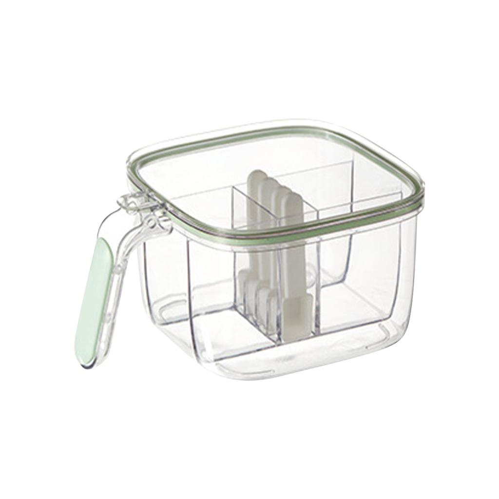 4 In 1 Seasoning Box with Lid and Spoons 4 Compartments Spice Jar Sealed Condiment Container for Home Kitchen Light