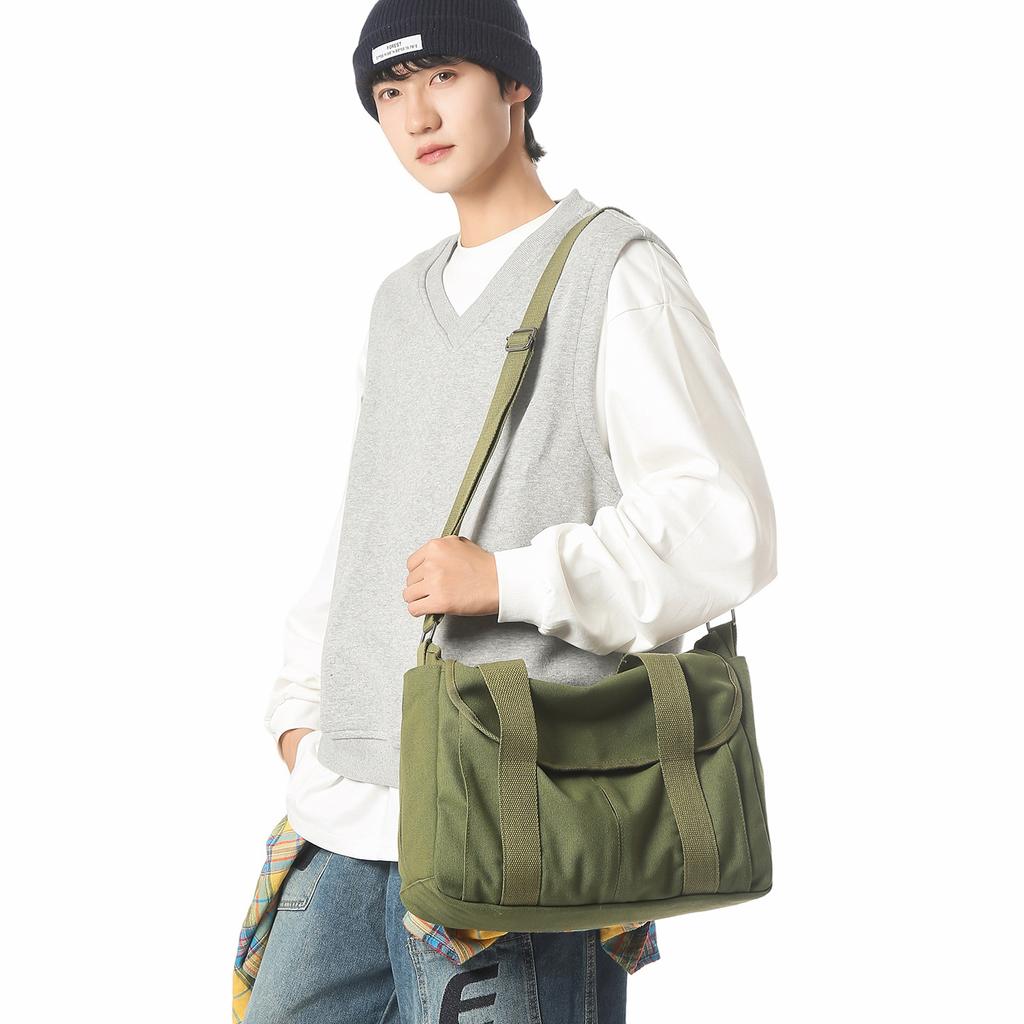 Retro Canvas Bag Casual Messenger Bag Men's Light Commuter Shoulder Bag Large Capacity Student Class Bag
