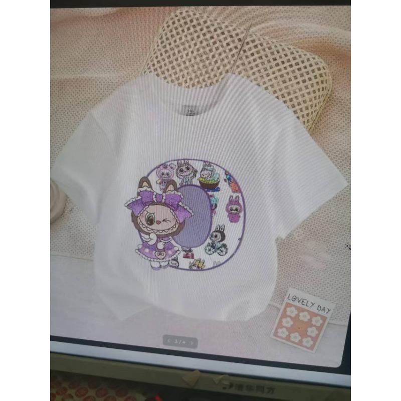 Cute Labubued Letter Printed T-shirt Cotton Summer Outdoor Wear Short Sleeve Girls Clothes Top Cartoon Children Clothing Toddler