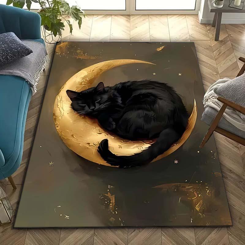 Crystal Velvet Sleeping Cat Printed Area Rug Carpet for Bedroom, Living Room, Home Decor, Non-Slip Mat for Bedside