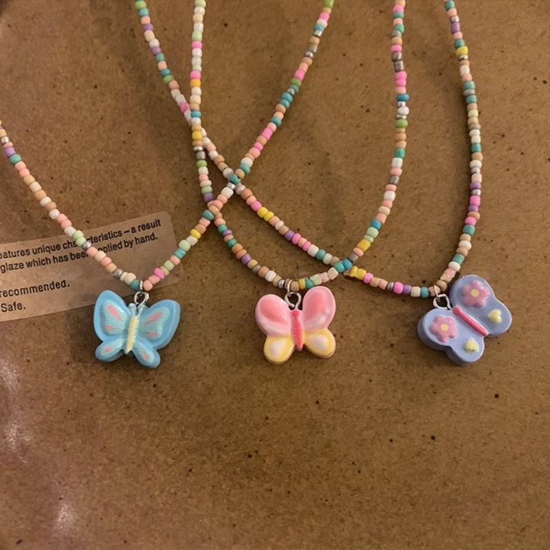 Butterfly Beaded Necklaces Butterfly Choker Pendant Necklace Beaded Choker Resin Material Perfect Gift for Girl Children