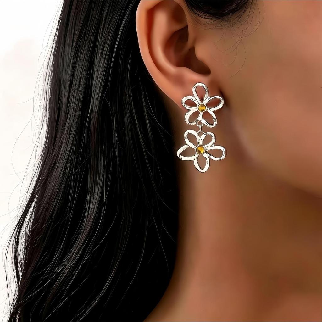 European & American Retro Petal Long Earrings - Influencer Style, Matte, Geometric Design for Women