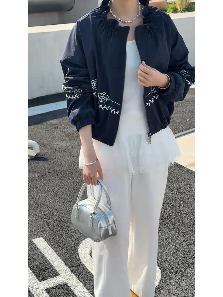 Damen Koreanische Rüschen Stehkragen Bestickte Jacke - Frühjahrskollektion 2025