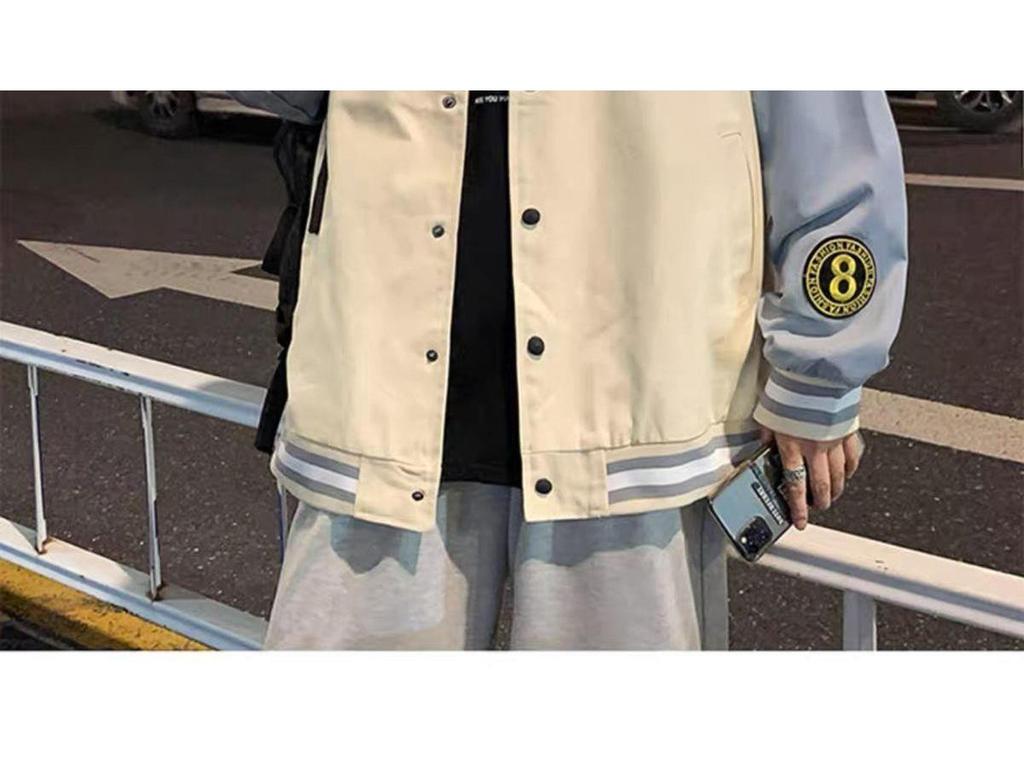 Men's Korean Style Trendy Baseball Jacket: Loose Fit, Versatile, Hong Kong-Inspired, Perfect for Spring and Autumn.