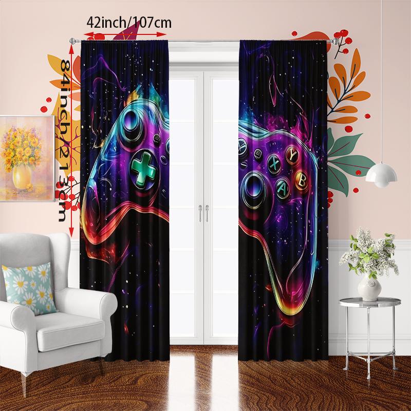 2Pcs- Game Curtain, Neon Character Design, Perfect for Bedroom, Living Room, Office Decoration