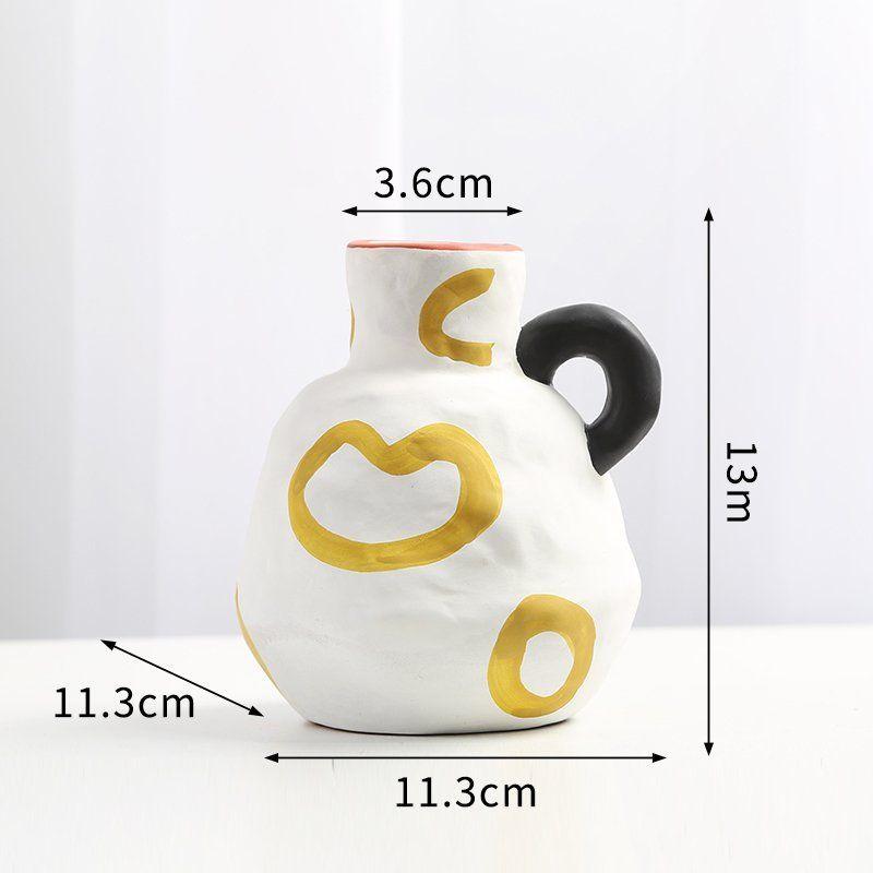 Creative Painted Polka Dot Irregular Ceramic Vase Entryway Decorative Art Hydroponic Flower Vase Craft Interior Aesthetic Decor