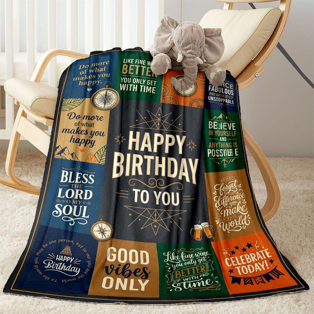 Happy Birthday Wishes Blanket Warmthful Decor Suitable for Picnics Seaside Sofa Four Seasons Multipurpose Digital Print