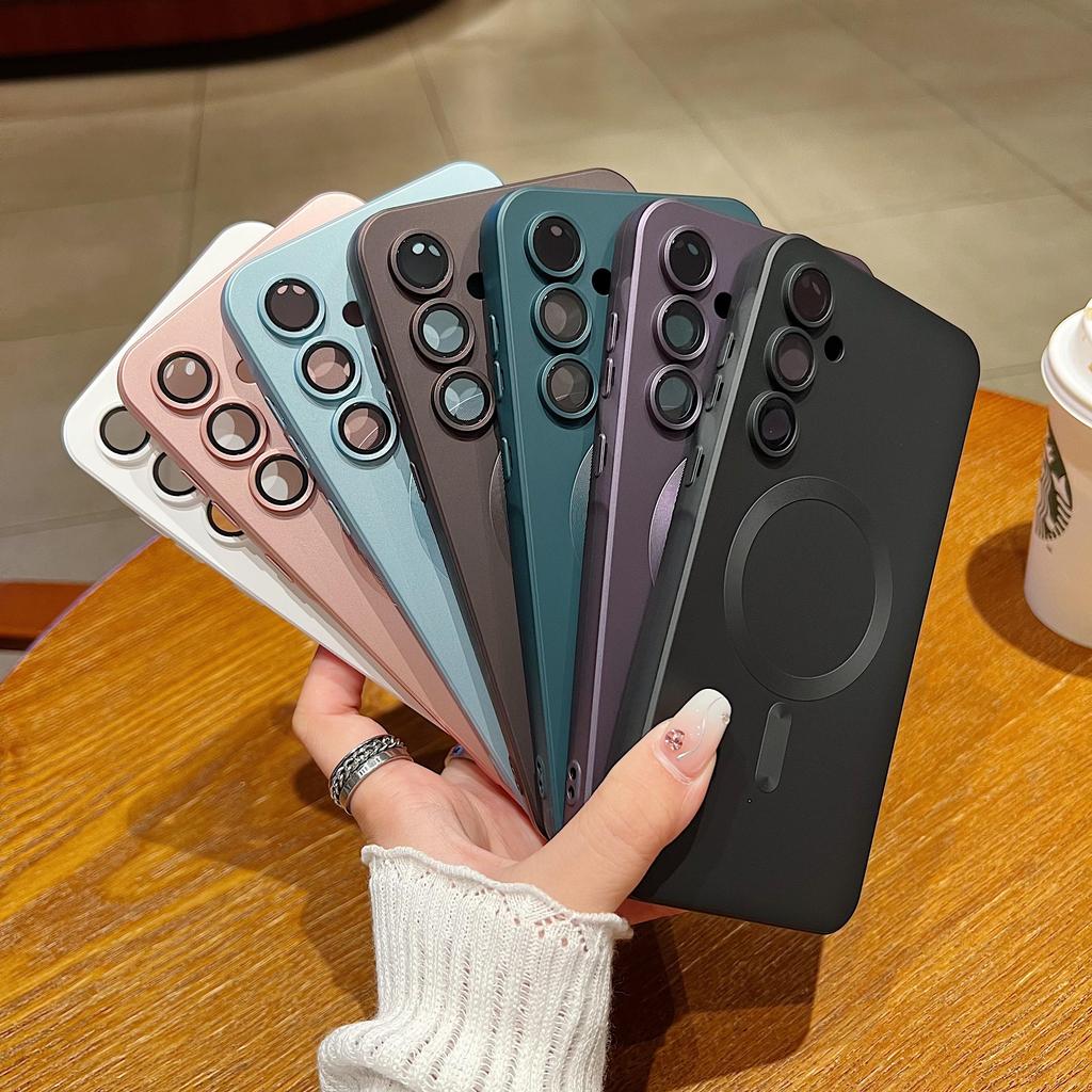 Magnetic Charge Matte Camera Lens Protection Bumper Phone Case For Samsung Galaxy S24 S23 S22 S21 A06 A16 A26 A36 A56 A55 A54 Soft TPU Silicone Cover