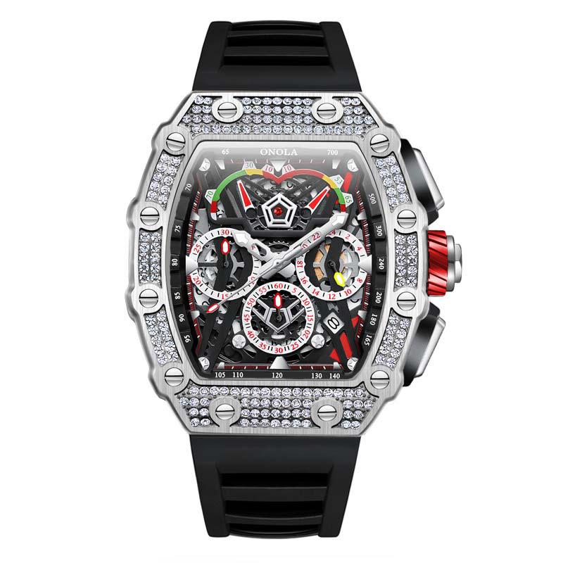 Fashionable Full Diamond Design Multifunctional Fully Automatic Mechanical Watch for Men