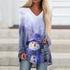 Ladies' Fashionable Casual Christmas Printed T-shirt Long Sleeved V-neck Mid Length Top