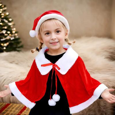Conjunto de Capa y Sombrero de Navidad Festivo Rojo Blanco Traje Navideño Terciopelo Suave Disfraz de Papá Noel Talla Universal Maquillaje Ropa Atrezzo