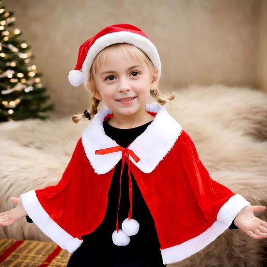 Vánoční plášť a klobouk set Slavnostní červená bílá Vánoční outfit Měkký sametový kostým Santa Clause Univerzální velikost Make-up Oblečení Rekvizity