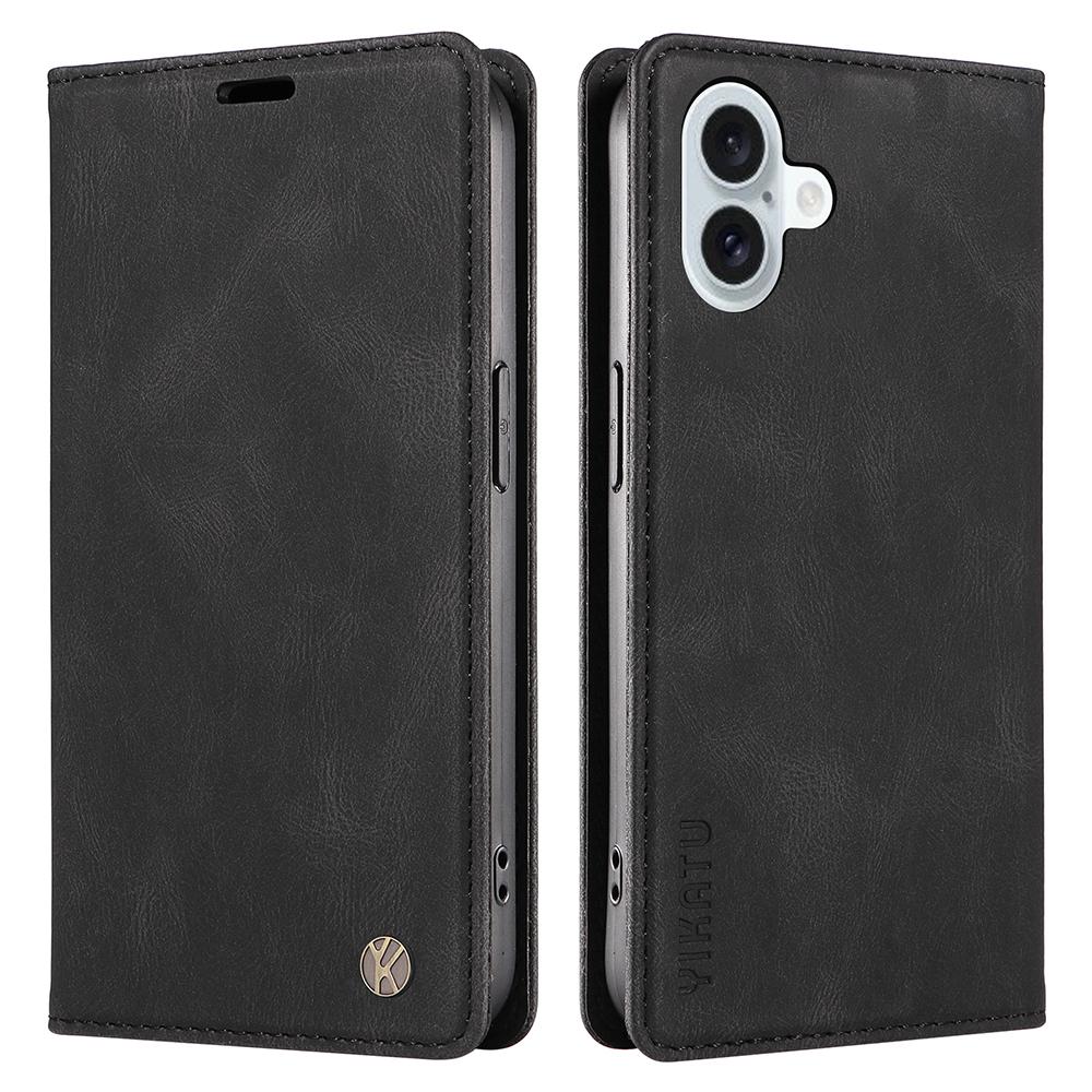 

YIKATU YK-004 For iPhone 16 Plus Leather Cover Skin-Touch Wallet Phone Cases Wholesale Black