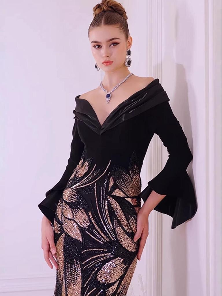 2026 Elegant Rhinestone Waist-Cinching Formal Dress - European & American Style