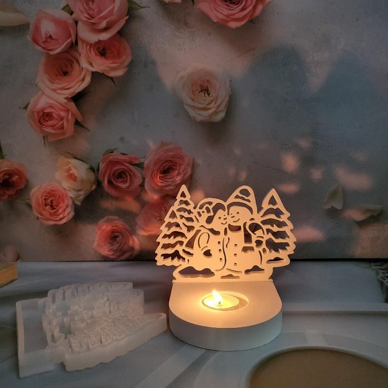 זוג תבניות סיליקון קישוט איש שלג לחג המולד עשה זאת בעצמך מחזיק נרות עץ חג המולד תבנית גבס שרף כלי יצירה לקישוט הבית