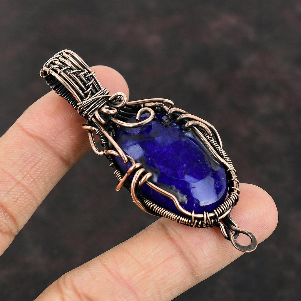Faceted Blue Sapphire Copper Pendant Wire Wrapped Pendant Genuine Gemstone Jewelry Handmade Pendant Copper Jewelry For Gift Healing Stone