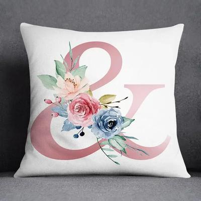 Floral Letter Pattern Decorative Pillowcase Square Home Office Cushion Cover