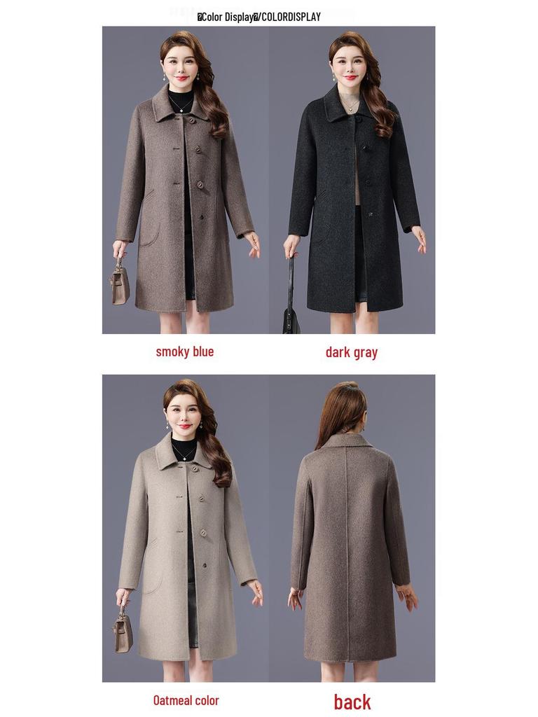 Women's Double-Faced Wool Camel Hair Coat - Autumn/Winter Style, Middle-Aged Mother's Loose, Slimming, Elegant Overcoat