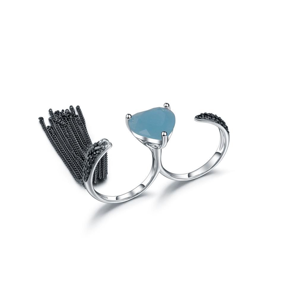 Original Designer Natural Love Gemstone Ring Tassel Design Niche High-end S925 Silver Black Agate Ring