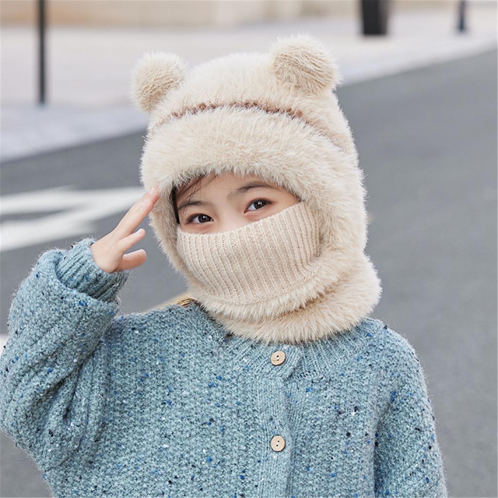 Children's Windproof Hat Scarf with Face Cover Part Cosy Pompom Beanie for Little Boys & Girls Winter Outdoor Essential
